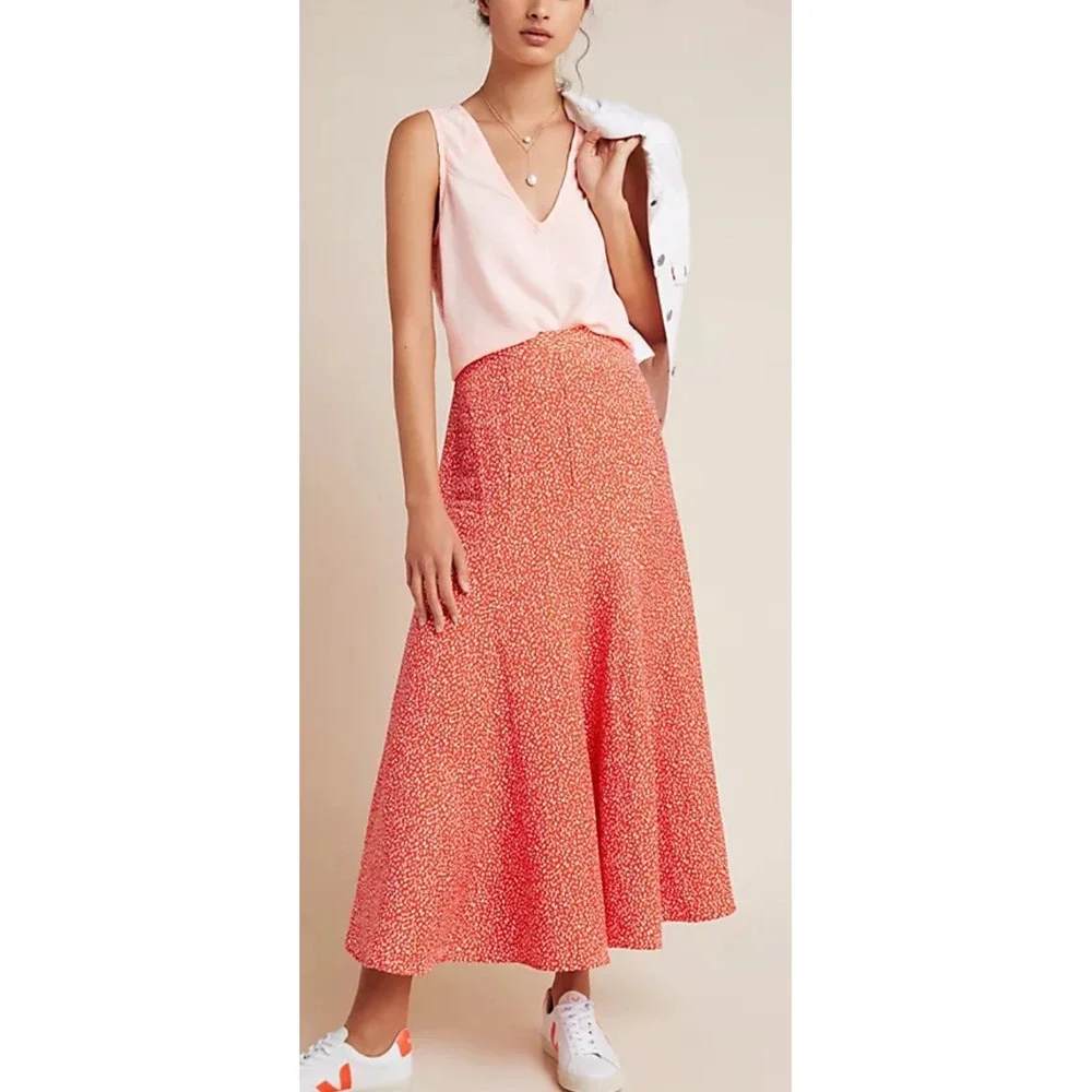 Anthropologie Moglea Dappled A-Line Red & White Micro Dot Maxi Skirt Women's - 0